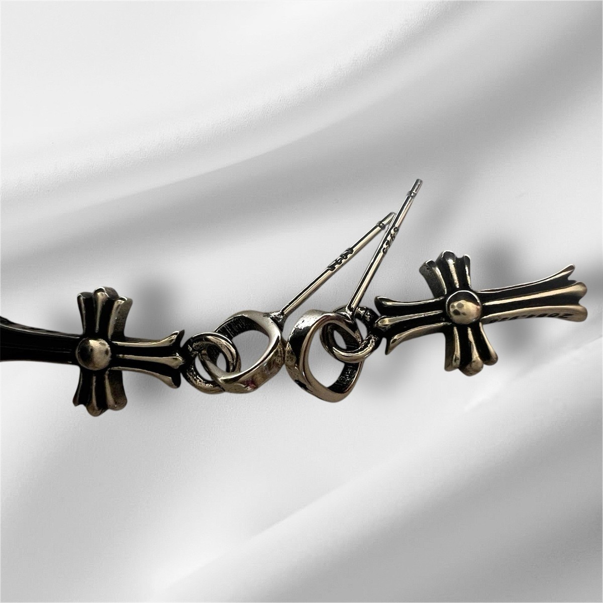 Chrome Hearts Baby Fat Cross Dangle Earrings S925 Sterling Silver