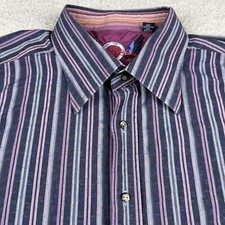Robert Graham Shirt Mens XXL Blue Striped Paisley Button Long Sleeve Flip Cuff