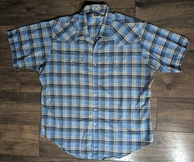 Ely Cattleman Blue Pearl Snap Shirt Men's Sz XXL  Cowboy Western Short Sleeve