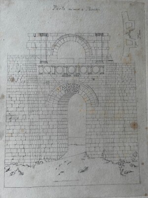Drawing 19th century Original Antique Pencil North Door