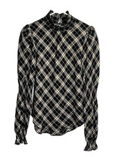 Veronica Beard sz 4 Corbie Mock Neck Ruffle Plaid Long Sleeve Top Blouse