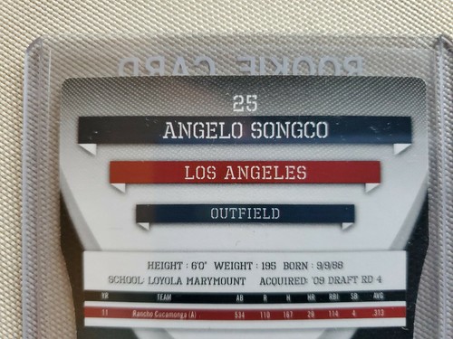 Angelo Songco 2011 Donruss Extra Edition Prospect Emerald Diecut AUTO RC #03 /25 - Picture 5 of 7