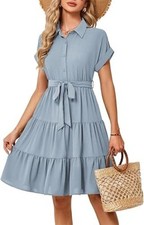 JASAMBAC Women's Button Down Shirt Dress Casual Summer Dresses Collared Size M