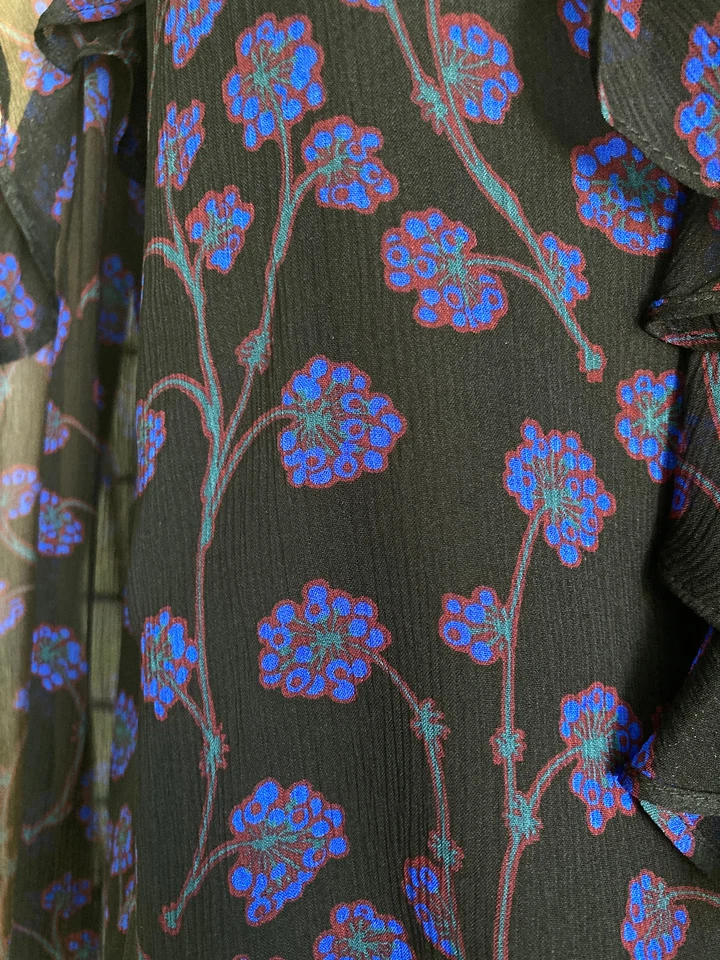 Diane Von Furstenberg 100% 真丝荷叶边上衣衬衫 A 字长喇叭袖 4 码 — 第 3/4 张图片