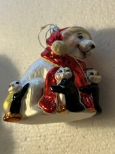 Vintage Summit Blown Glass Penguins  Polar Bear Christmas Ornament 5.75  