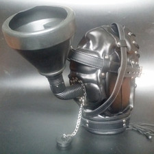 Bondage Irrigation Head Hood Mask Gag Mouth Opener Funnel Fluid Gimp Headgear