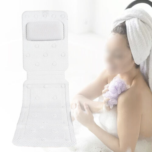 Luxury Full Body Bath Pillow Non-Slip Bathtub Mat Head Neck Back Cushion White - Picture 1 of 22