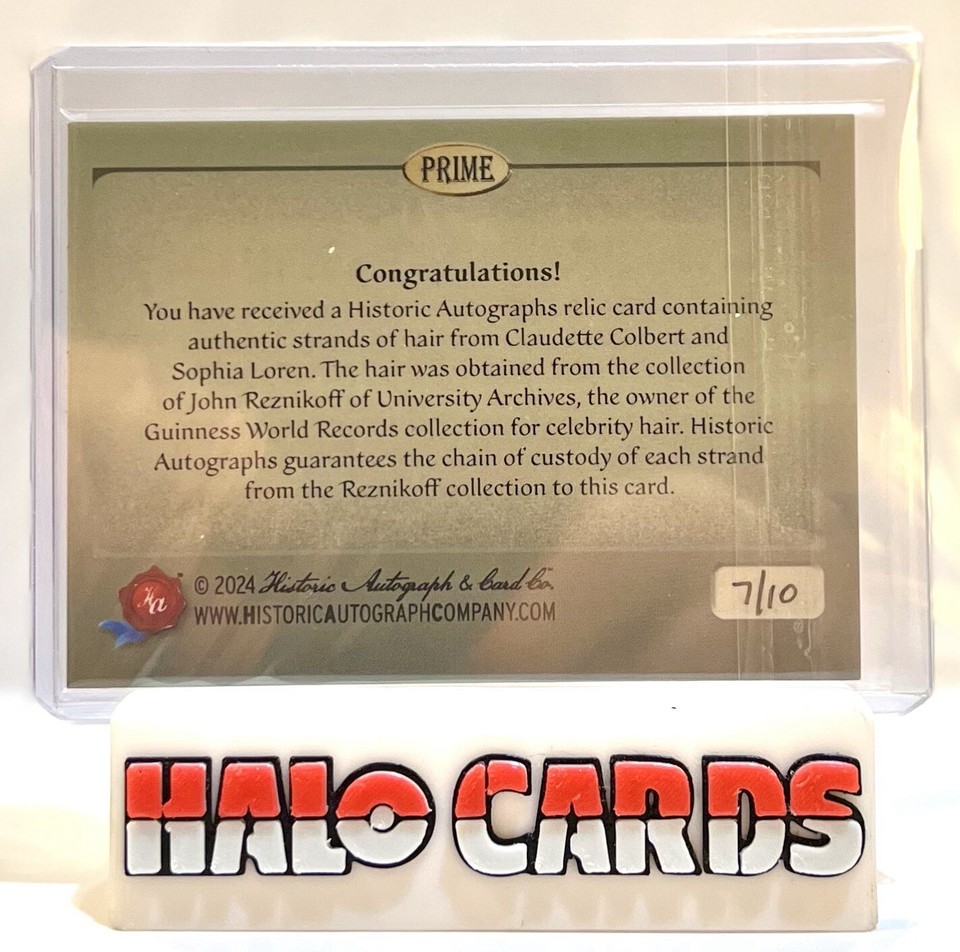 7/10 2024 Historic Autographs Prime Sophia Loren Colbert DNA Hair ...
