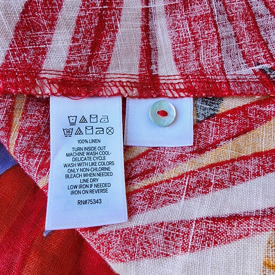 C&C California Dress Women's 100% Linen Red Orange Boho Floral Sleeveless Sz M - Image 2 of 4