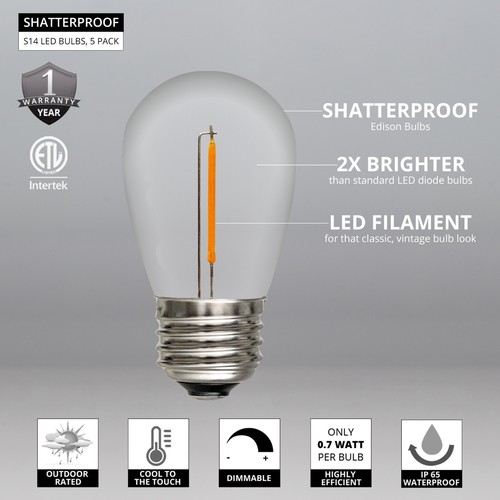 S14 LED Vintage Edison Filament E26 Patio Light Bulbs Warm White Shatterproof - Picture 3 of 4