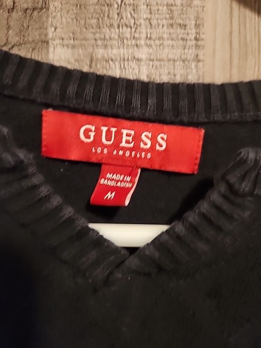 Guess Mens Pullover Sweater Black Crew Neck V Neck Long Sleeve Knit Medium - Picture 2 of 9