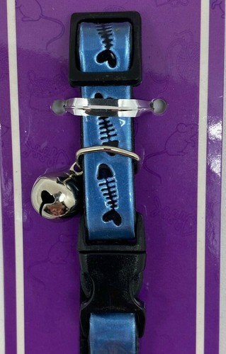 2 x Blue Cat & Kitten Reflective Collar, Buckle, Bell & Easy Release Fish Design - Picture 2 of 4