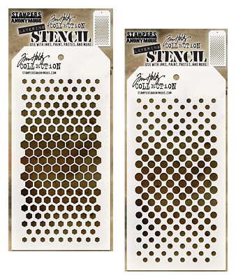 Tim Holtz Stencils Mixed Media Gradient Stencil Honeycomb Hexagon & Dots Pattern