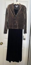 Vtg Y2K Black Velvet Maxi Dress w Jacket M Animal Print Whimsigoth Mon Wife USA