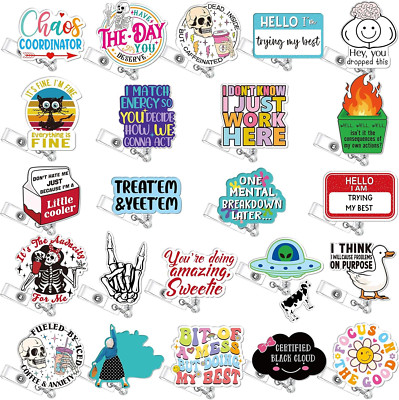 24 Pcs Funny Badge Reel Cute Retractable Name ID Clip Badge Holder for Doctor