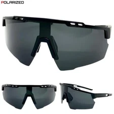 Mens Oversized Sporty Wrap Around Cycling Fishing SUNGLASSES Dark POLARIZED Lens