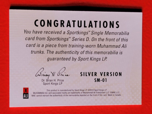 MUHAMMAD ALI TRAINING WORN BOXING TRUNKS RELIC CARD 2010 SPORTKINGS BOXING - Picture 2 of 2