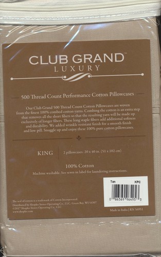 Fundas de almohada Club Grand Luxury 500 hilos King 100 % algodón satén bronceado - Imagen 3 de 3