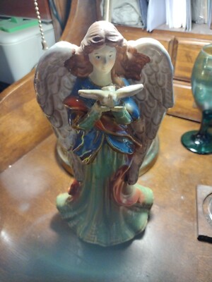 10'' pottery ceramic angel with bird