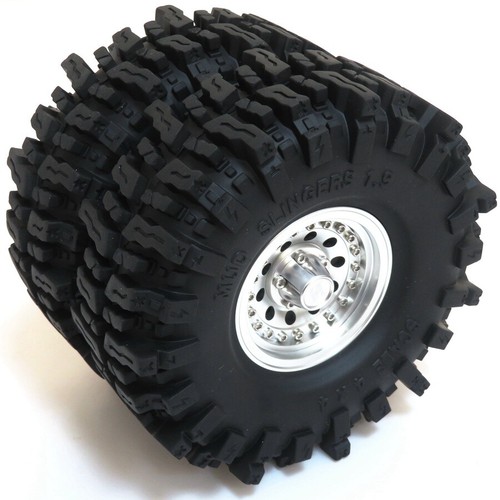 2x RC 1.9 Mud Slingers Tires 120mm & 1.9 Heavy Beadlock Wheels For SCX10 Crawler - Picture 9 of 25