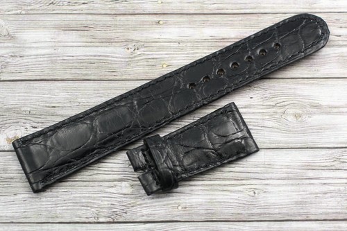 Cinturino Artigianale Made ITALY Deployante Ansa 21MM Pecco Coccodrillo Nero NEW - 第 1/3 張圖片