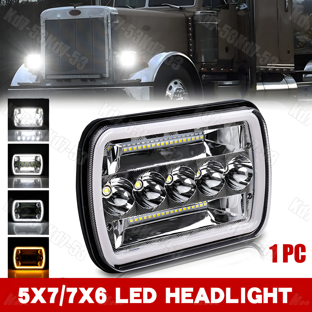1x Square 5X7 / 7x6 inch LED Headlight lamp Hi-Low Sealed Beam For Peterbilt 379
