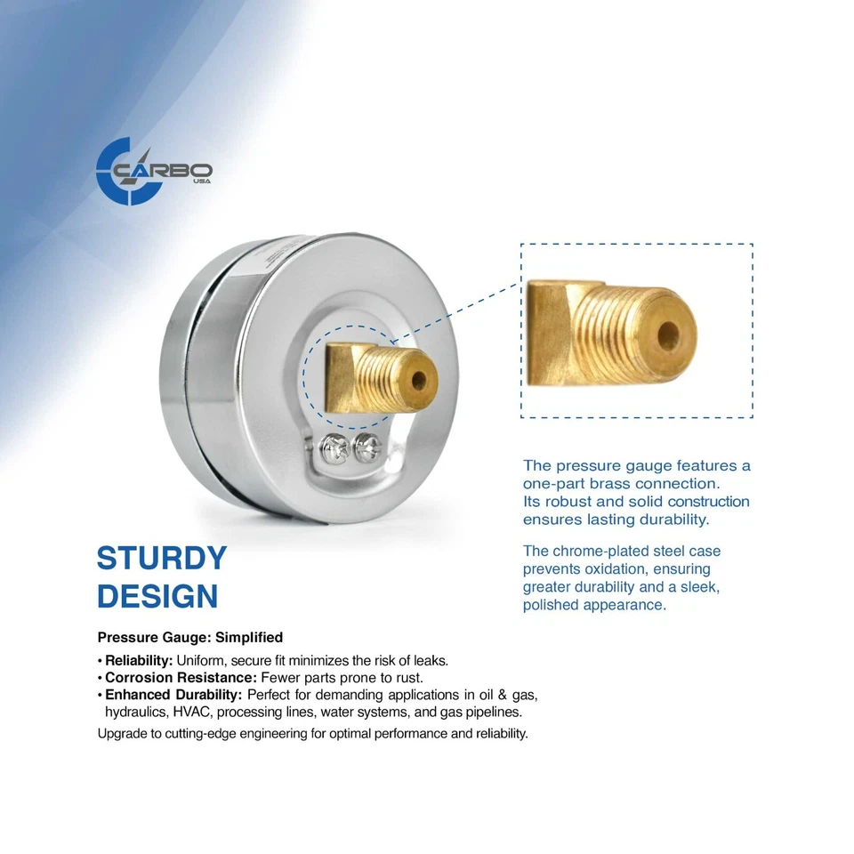 2-1/2" Pressure Gauge - Chrome Plated Steel Case, 1/4"NPT, Back Mnt, 100 PSI - Image 3 of 4