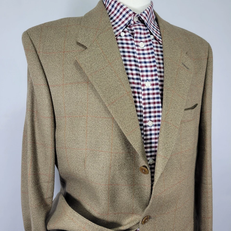 Brandini Le Collezioni Hombres Abrigo Deportivo Blazer Tres Botones Franela Cuadros Lana 42L Foto 4 de 4
