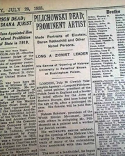 LEOPOLD PILICHOWSKI Polish Jewish Realist Painter Artist DEATH 1933 Newspaper