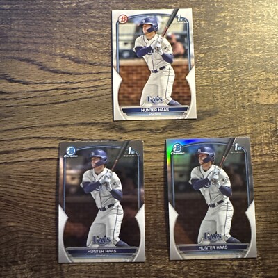 Hunter Haas 2023 Bowman Draft Base/Chrome/Refractor 1st TB Rays 3-Card Lot