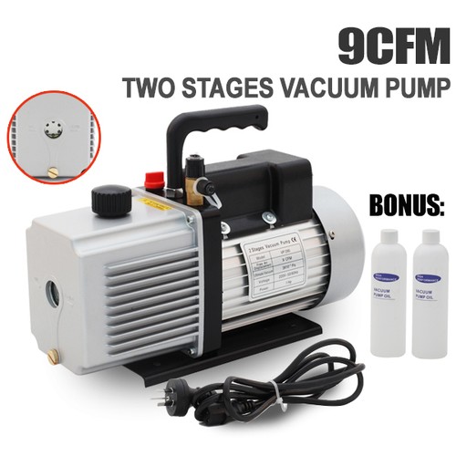 9CFM 2 Stages Refrigerant Vacuum Pump Refrigeration Gauges Tools Air Condition - Picture 1 of 9