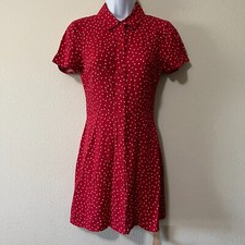 NWT Reformation Womens Red Noble Polka Dot Button Front Shirt Dress Size 0