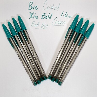 8 Teal Green Bic Cristal Ballpoint Pens 1.6mm Xtra Bold Smooth Writing NEW