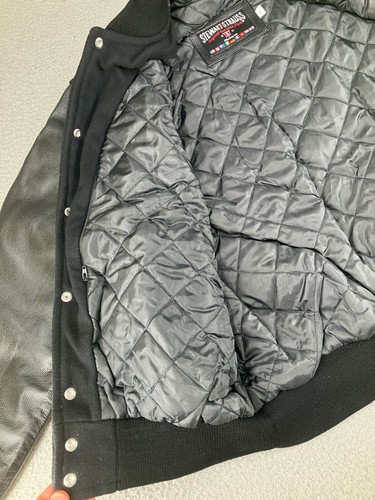 Vintage Stewart & Strauss Varsity Jacket Mens Large Black Bomber Letterman Coat - Picture 14 of 20
