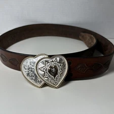 Montana Silversmith Silver Plate Double Hearts Belt Buckle Size 34