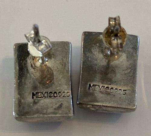 Vintage Sterling Silver Red Agate Chunky rectangle Earrings Marked Mexico925 - Picture 2 of 12
