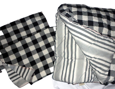 RALPH LAUREN black & white buffalo checks & stripes (3PC) twin COMFORTER SET