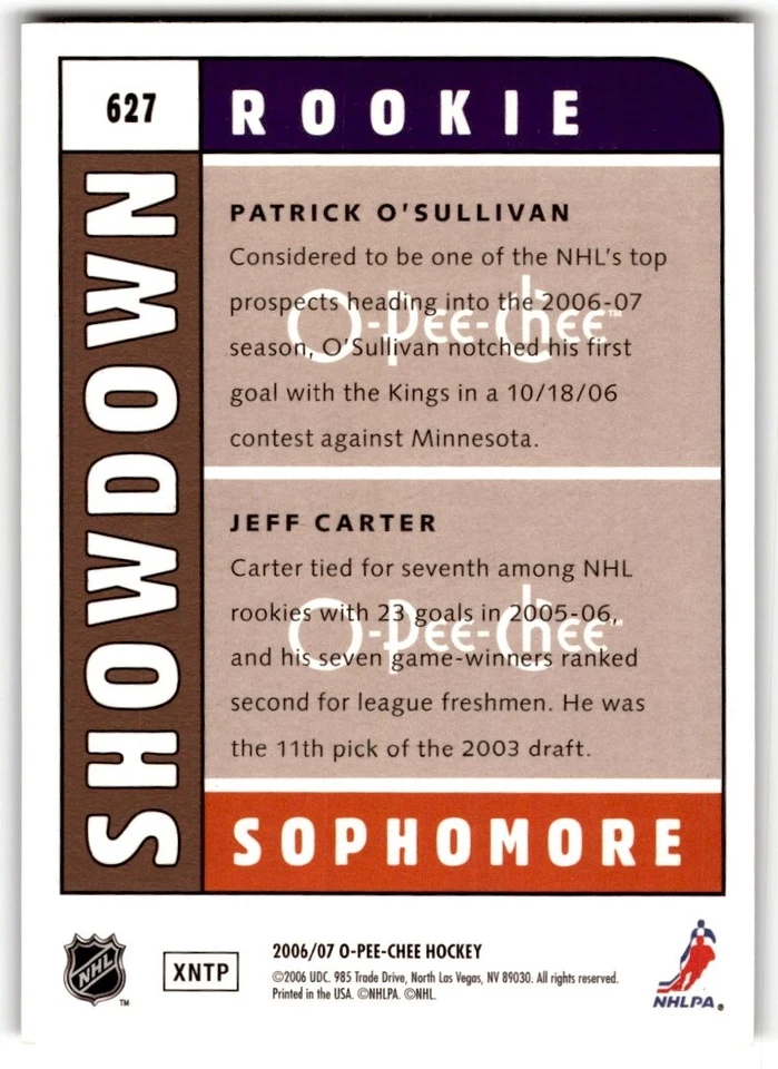 Jeff Carter/Patrick O'Sullivan 2006-07 O-Pee-Chee Rookie Showdown #627 - Image 2 of 2