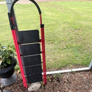 Foldable 3-Step Steel Step Ladder Red/Black 250 lb Capacity 7 ft Reach