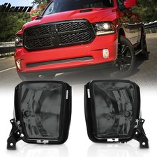 Fits 13-24 Dodge Ram 1500 2pc Front Bumper Fog Lights Smoked Driving Lamp Wbulb