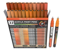 Acrylic Paint Pens 22 Assorted Orange Tones Pro Markers Set 0.7mm Extra Fine
