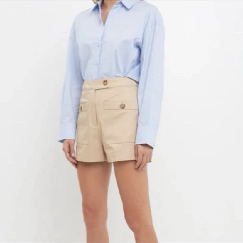 Pantalones Cortos English Factory Cintura Alta 100% Algodón Caqui, 4" Entrepierna Foto 4 de 4