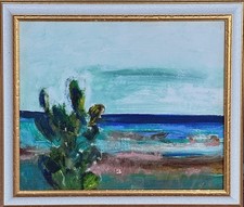 SALVATORE MAGAZZINI olio masonite "Marina" anni '80 42x35 firmato + cornice