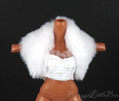 Natasha Zima White Bralet with Fur Shawl Top Shirt Rainbow / Shadow High Doll
