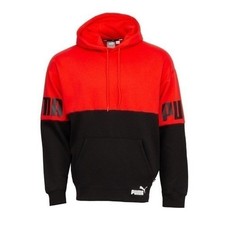 Puma Boys Red Black Colorblock Hoodie Graphic Logo Fleece Pullover Sweatshirt 4T