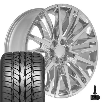 OE Wheels CV33 24x10 Chrome Rims, 295/35R24 Tires & TPMS Set 6X139.7 +31ET