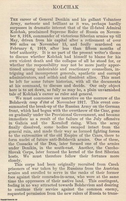 ADMIRAL KOLTSCHAK, OBERSTER HERRSCHER RUSSLANDS. VON E. K. MAHON. EIN ORIGINAL ARTIKEL FR