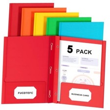 2 Pocket Folders with Prongs, 5 Pack Paper Folders with Pockets and Prongs