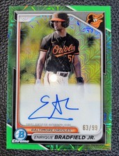 63/99 RC Auto 2024 Bowman Chrome Enrique Bradfield Jr. Green Refractor Orioles