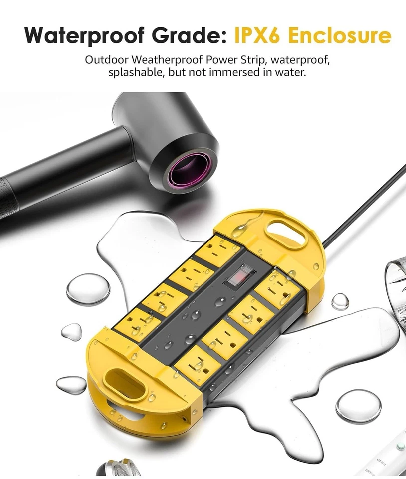 CCCEI Outdoor Power Strip Weatherproof with 8 Plug Waterproof Extension Cord 6Ft - Image 2 of 4